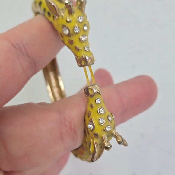 Vintage Yellow Giraffe Enamel Bangle Stretch Bracelet Rhinestone Gold Tone - Picture 5 of 10